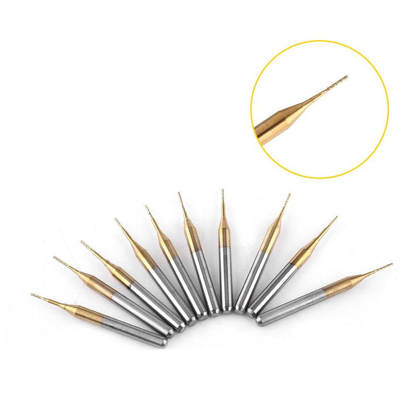 10pcs 3.175mm Shank Titanium Coating Tungsten Carbide End Mill Engraving Drill Bit for Corn Tip Board CNC SMT Rotary Milling Cutter 0.6mm Diameter