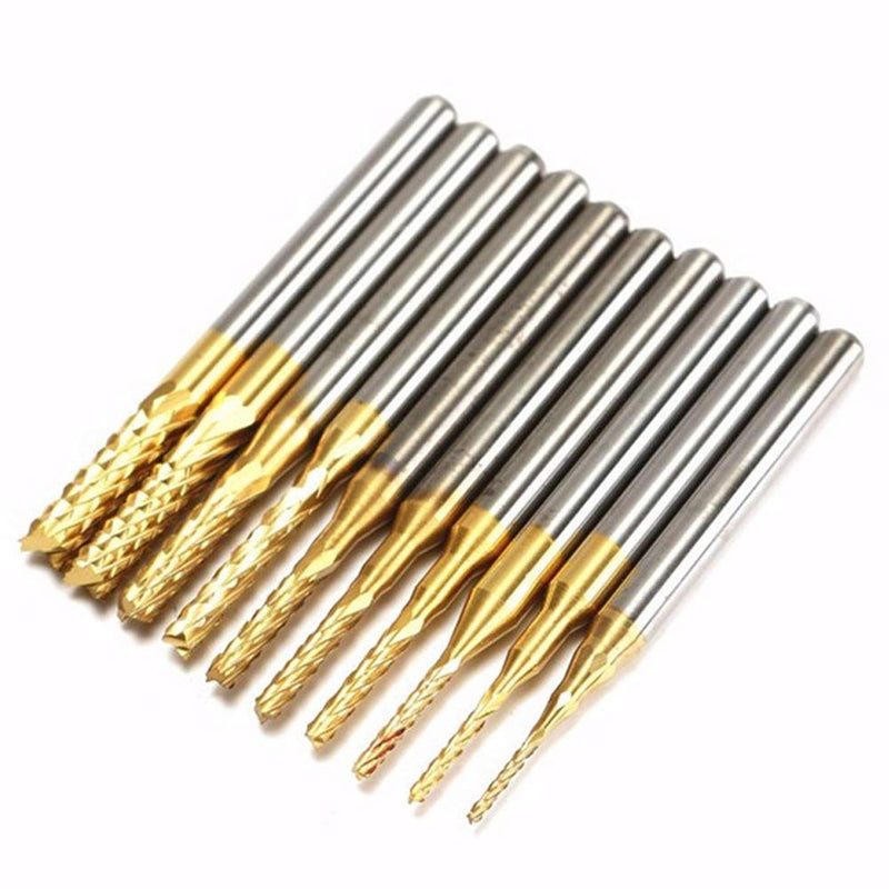 10pcs 0.8-3mm Titanium Coated Engraving Milling Cutter Carbide Bits, 1/8'' Shank for Dremel Rotary Tools by Lukcase