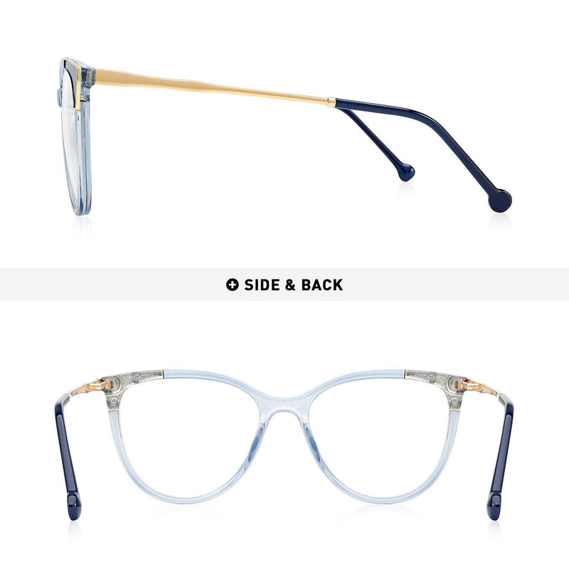 OLIEYE Cateye Blue Light Blocking Glasses Fashion Women Anti Eye Strain Computer Eyeglasses Frames Anti UV Clear Lens Tra-blue 53 Millimeters