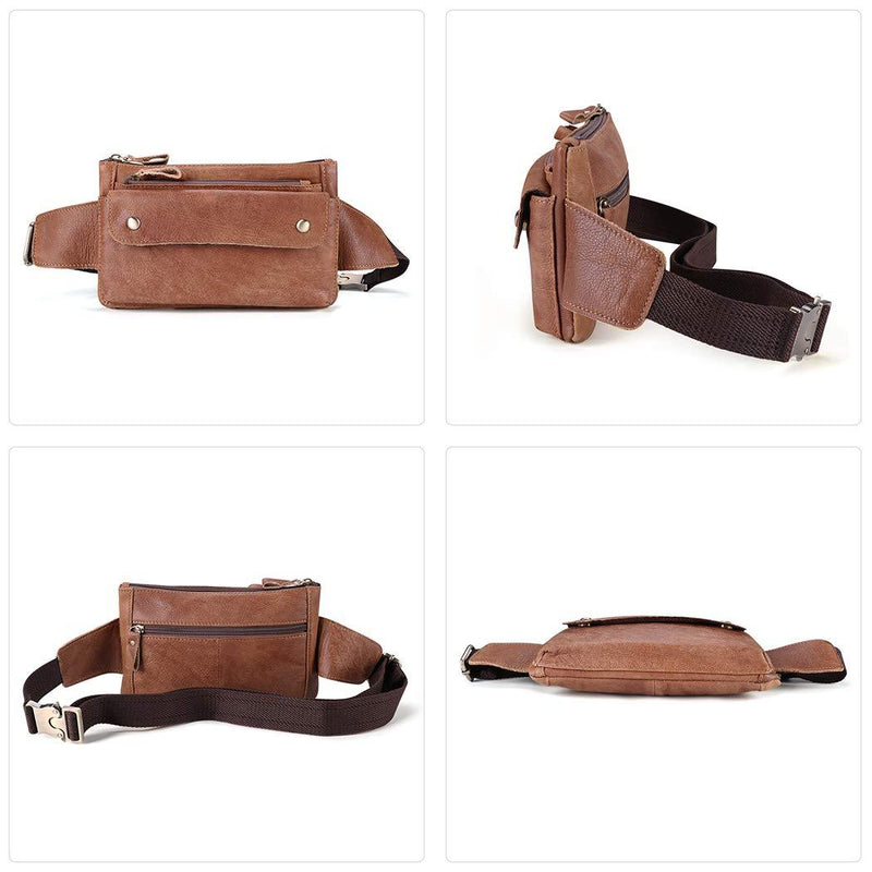 Genuine Leather Waist Bag Vintage Messenger Fanny Pack Bum Bag for Sport Hiking Traveling Climbing brown