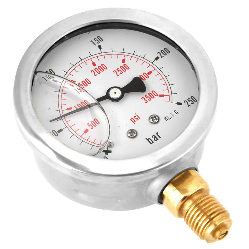 Nimomo hydraulic pressure gauge, 63 mm glycerin pressure gauge, hydraulic pressure gauge, 0-250 bar 0-3750 PSI pressure pressure gauge, glycerin pressure gauge for fuel, air, oil, liquid, water, G1/4 thread