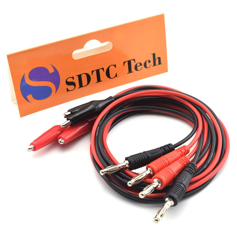 SDTC Tech Banana Plug to Alligator Clip Test Leads 1m Length Crocodile Clip Wire Cable Set (2 Red + 2 Black)
