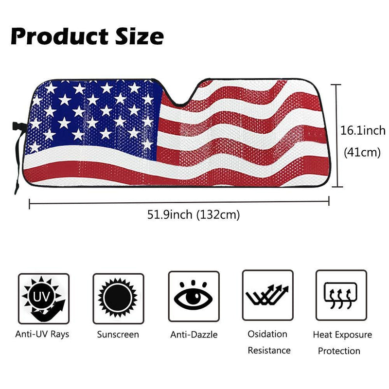 Big Hippo Windshield Sun Shade, American Flag Sun Shade for 2007-2021 Wrangler Rubicon Sahara TJ JK JKU 2 & 4 Door- Car Sun Shade Keeps Vehicle Cool Sun Visor Protector
