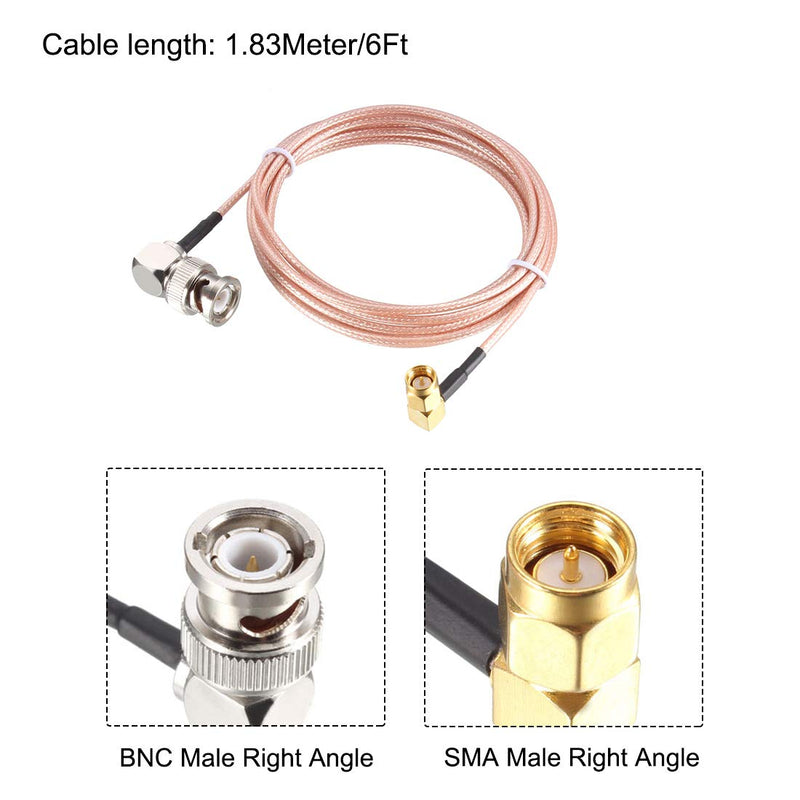 uxcell BNC Male Right Angle to SMA Male Right Angle RG316 Coaxial Cable 1.83Meter/6Ft for Ham Radio,Audio to Antennas,Wireless LAN Devices 6 Feet