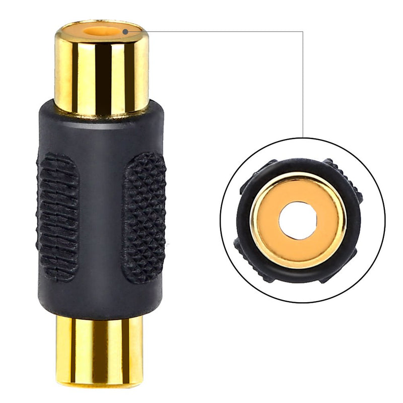 Electop 10 Pack RCA Female to Female Coupler Audio Video Gold Adapter Black