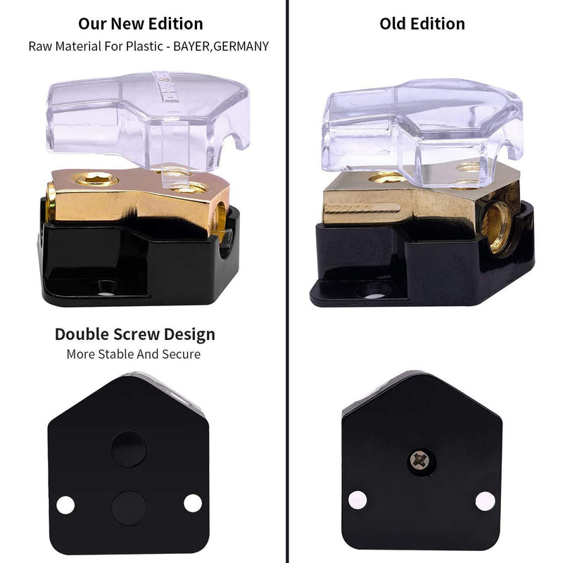 LEIGESAUDIO 0/2/4 Gauge in 4/8 Gauge Out 2 Way Amp Copper Power Distribution Block for Car Audio Splitter (1PACK) 1PACK