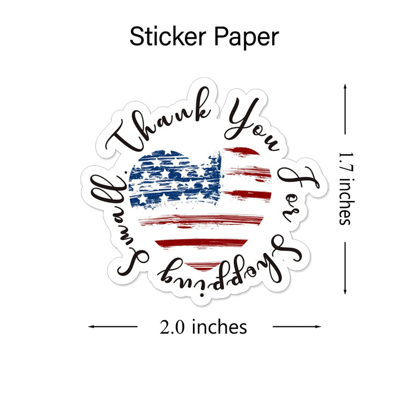 Wailozco 1.5'' America Flag Heart Thank You for Shopping Small Stickers ,Handmade Stickers,Business Stickers,Envelopes Stickers for Online Retailers,Handmade Goods,Small Business,500 Labels Per Roll