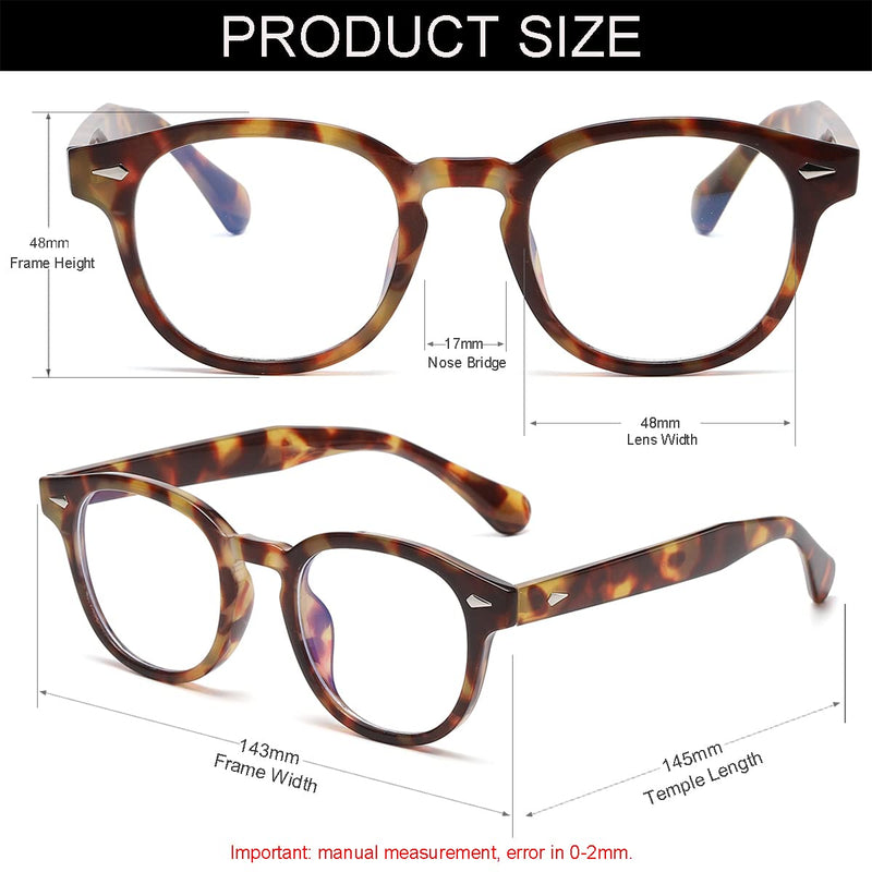 NIDOVIX Retro Round Blue Light Blocking Glasses for Men Women, Vintage Frame Non-prescription Computer Reading Eyeglasses 02 Tortoise 48 Millimeters