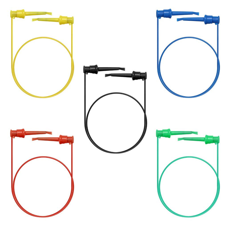 Sumnacon 5 Pcs Multimeter Electrical Test Dual Lead Test Hook Clips - 5 Colors Silicone Minigrabber to Minigrabber Flexible Test Cables for Electronic, Component, Testing Connecting