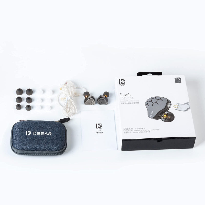 KBEAR Lark in Ear Headphone 1BA 1DD, KINBOOFI Musician HiFi IEM in Ear Monitor with 2 pin Cable for Musician Church (Lark Gray, No Mic)… No Microphone Grey