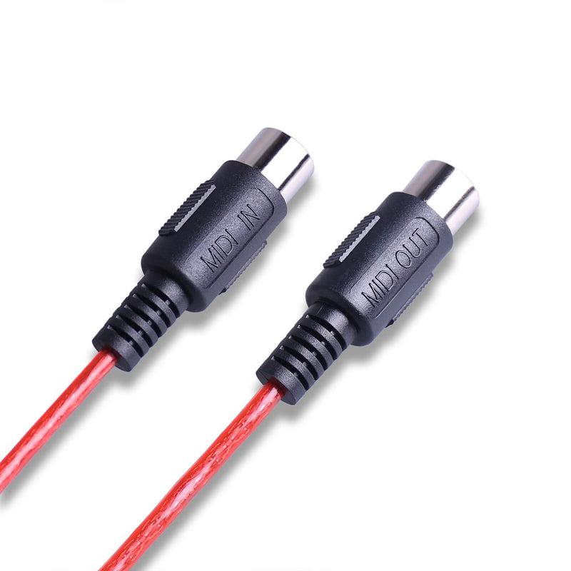 FORE MIDI to USB Interface MIDI Cable Adapter with Input&Output Connecting with Keyboard/Synthesizer for Editing&Recording Track Work with Windows/Mac OS for Studio USB 2.0 Color Red - 6.5Ft