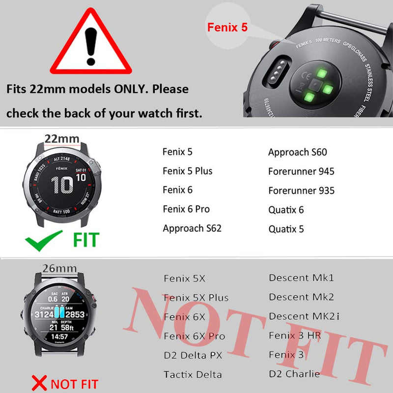 ANCOOL Compatible with Fenix 5 Band Easy Fit 22mm Width Soft Silicone Watch Bands Replacement for Approach S62/Quatix 6/Fenix 5 Plus/Fenix 6/Fenix 6 Pro/Fenix 7 Smartwatch (Black) Black
