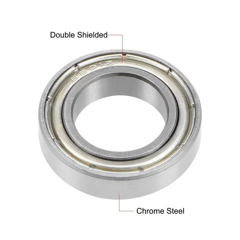 uxcell 6801ZZ Deep Groove Ball Bearing 12x21x5mm Double Shielded Chrome Steel Bearings 2-Pack