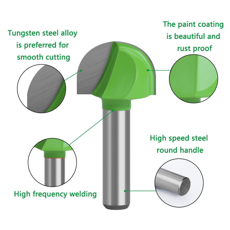 BIGP 5 pieces 8 mm shank round nose cove core box cutter carbide router bit groove cutter ball cutter woodworking cutter (diameter 16/18/22/25/32 mm)
