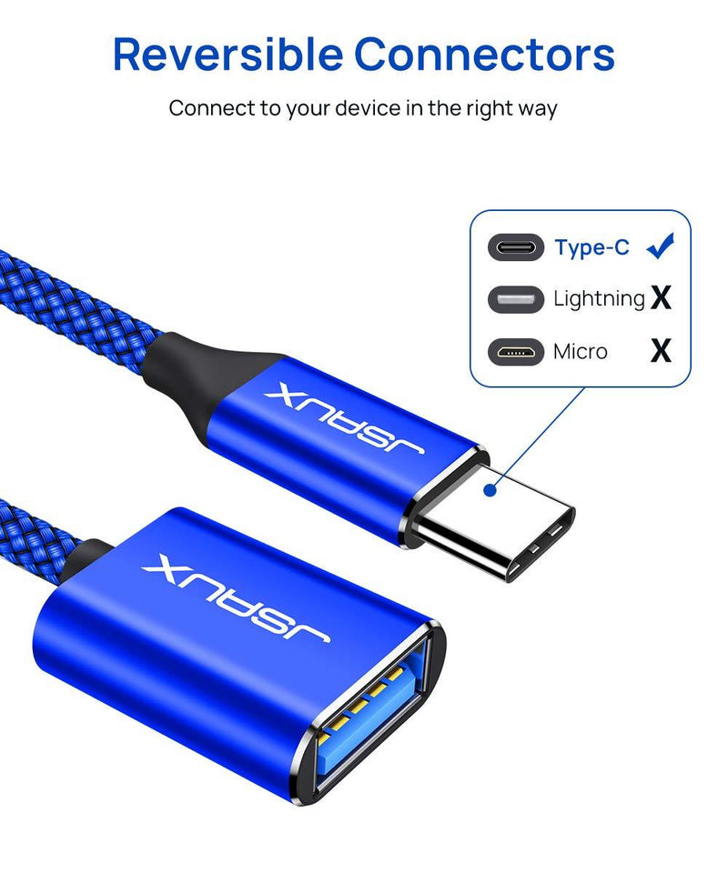 USB C to USB Adapter [2 Pack], JSAUX USB Type C Male to USB 3.0 Female OTG Cable-Blue Blue