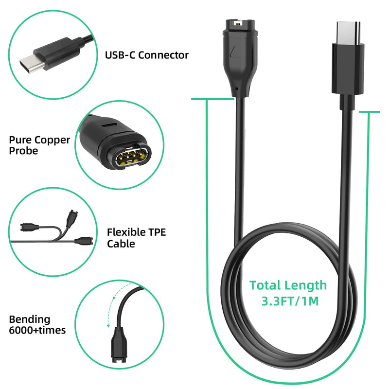 USB C Charger Compatible with Garmin Watch Charger, 2 Pack Data Sync Charging Cable for Garmin Fenix 7 7S 7X 6 6S 6X 5 5S 5X, Forerunner 945 245 45, Vivoactive 3 4 4s, Venu 2 2s, Instinct-3.3FT/1M