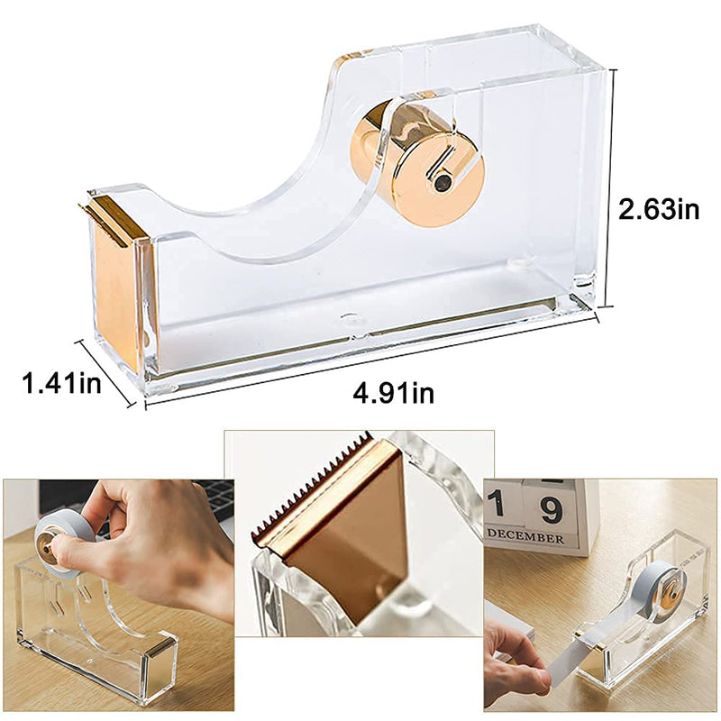 Acrylic Gold Tape Dispenser Gold Desktop Stapler, Acrylic Office Supplies Includes Tape, 1000pcs Staples Desk Accessory Kit, Chic Office Stapler Tape Dispenser for Modern Design Office Desktop