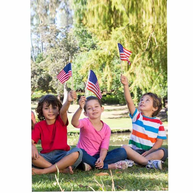 Pack of 100, 4x6 Inch American Flags Handheld Small Flags on The Wooden Stick,with Kid-Safe Spear Top,Perfect for Parades, Decoration, Veteran Party, etc 100 PCS