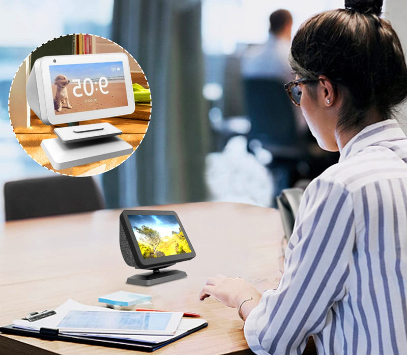 Stand for Echo Show 8, Adjustable Mount Accessory Smart Speaker 360 Degree Swivel Holder for Echo Show 8 with Magnetic Attachment Anti-Slip Base (White) White