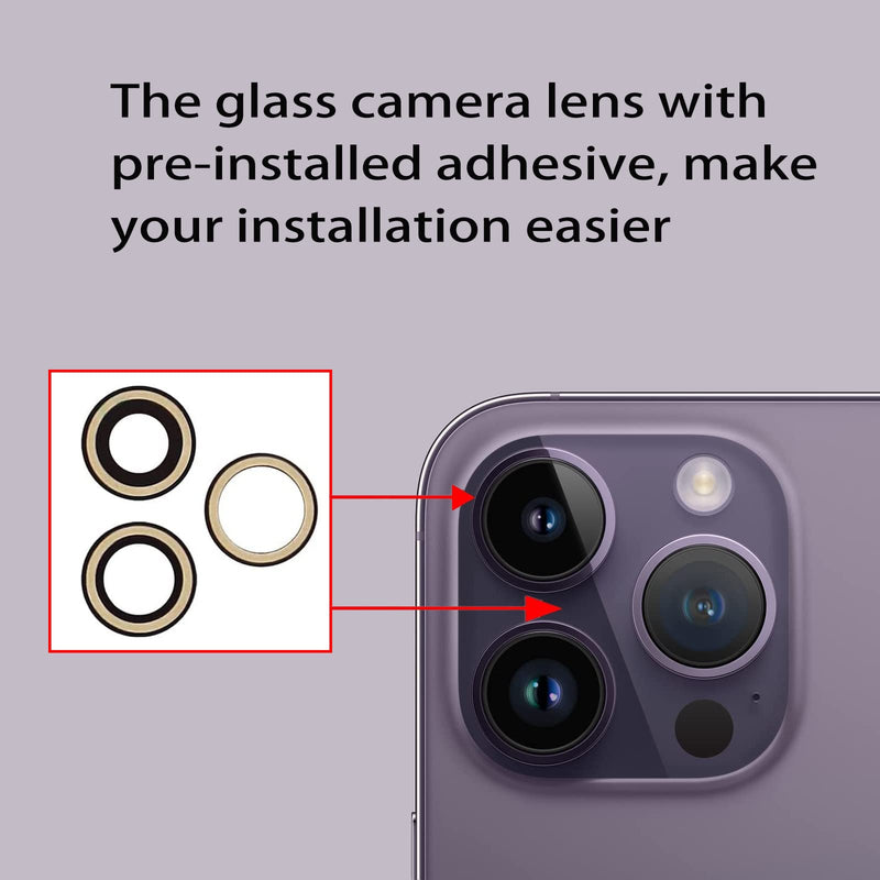 3pcs/Set Rear Back Camera Glass Lens Replacement for iPhone 14 Pro for iPhone 14 Pro Max Camera Glass Lens Covers Replacement with Adhesive Preinstalled + Replacement Repair Tool kit Set