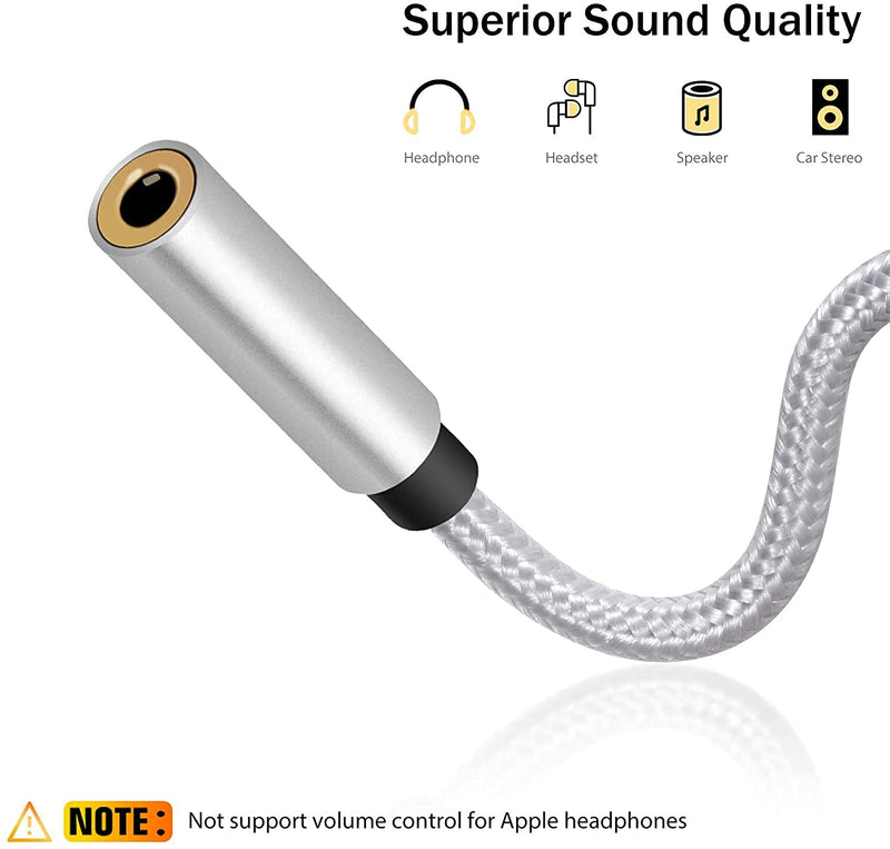 GLUBEE USB C to 3.5MM Headphone Jack Adapter, USB C to Audio, USB Type-C to 3.5MM Adapter Braided Nylon Cable DAC Adapter Compatible with Most USB-C Smart Phones 1 pcs