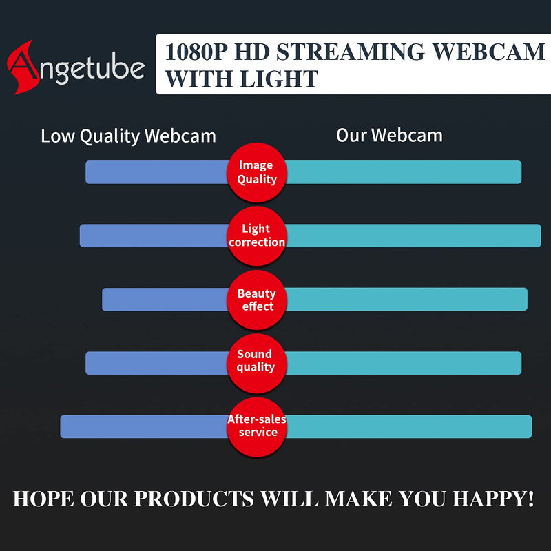 Streaming Webcam with Light - HD 1080P Autofocus Computer Camera with Microphone USB Camera with Digital Zoom for Xbox|PC|Desktop|Laptop|Gaming|Video Calling