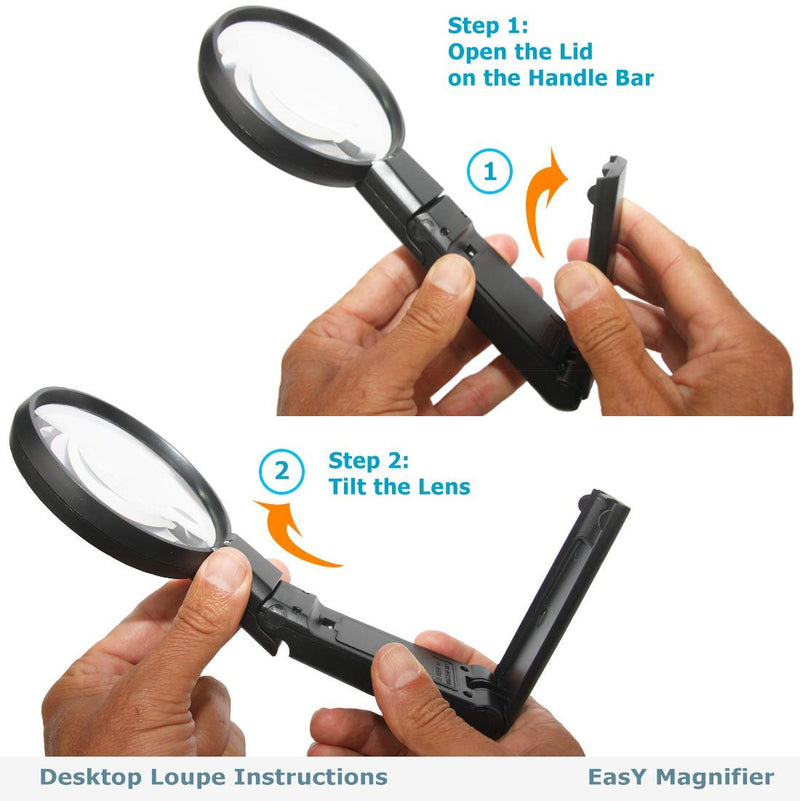 EasY Magnifier Large Magnifying Glass 2X Hands Free with Bright LED Light; Acrylic Spot Lens 4X; Lighted Desktop Loupe for Reading, Work; Macular Degeneration Aid; Ideal Gift for Visually Impaired