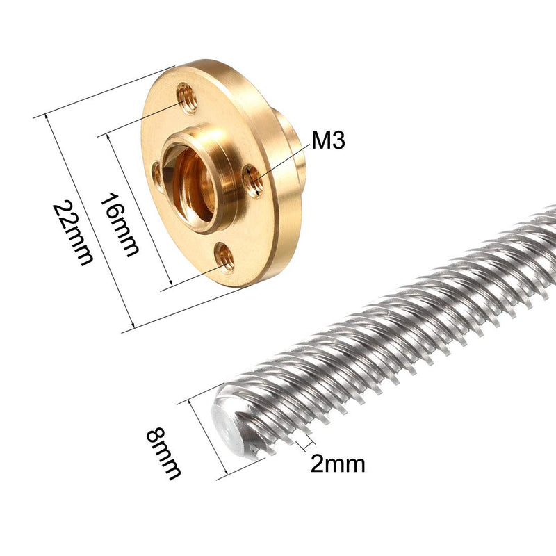 uxcell 150mm Length T8 8mm Dia Lead Screw Rod,8 Lead Stainless Steel Lead Screw Rod with Copper Nut Trapezoidal Thread for 3D Printer Z Axis2pcs