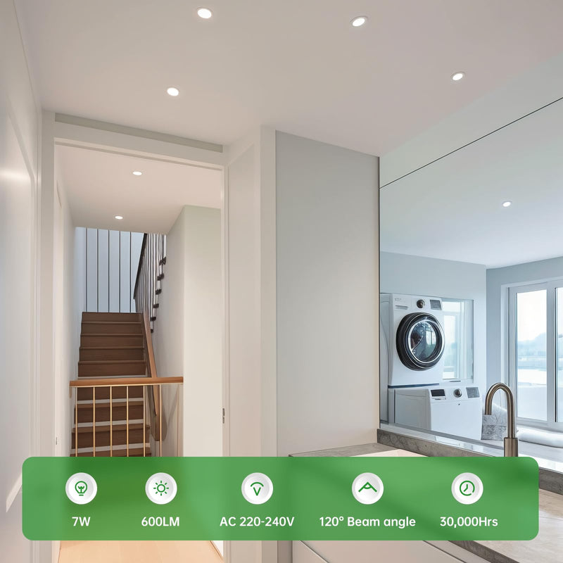 HOMEOW LED recessed spotlight 230V flat 7W 600LM, dimmable LED spots warm white 2700K neutral white 4000K cold white 6000K, IP44 recessed lights for the bathroom, 75-90MM hole size, set of 12