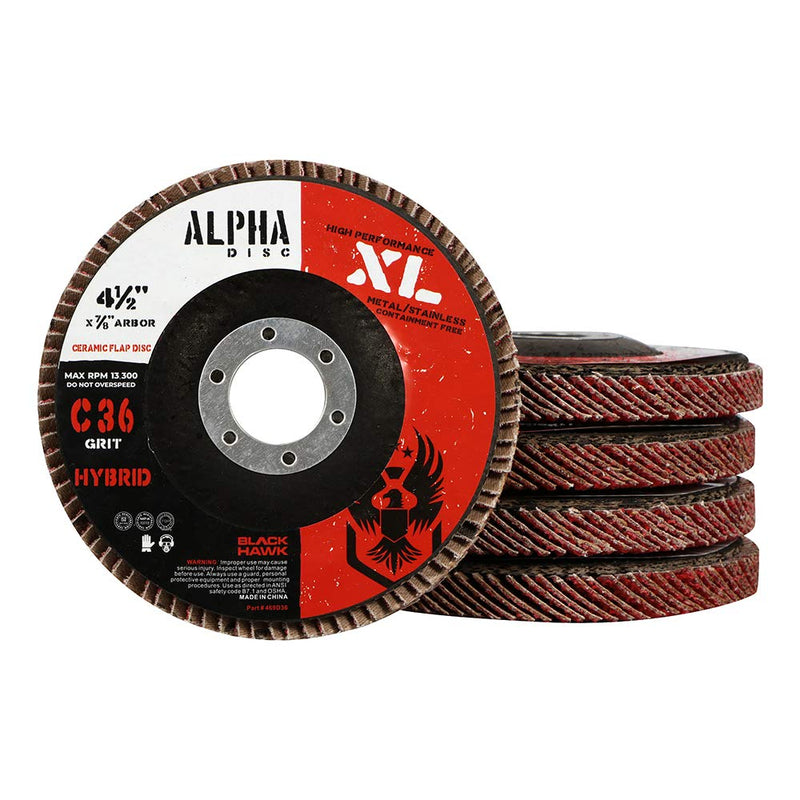 BHA Alpha Disc High Density Ceramic Flap Discs Jumbo Grinding Wheels XL, 4.5" x 7/8" - 5 Pack (60 Grit) 60 Grit