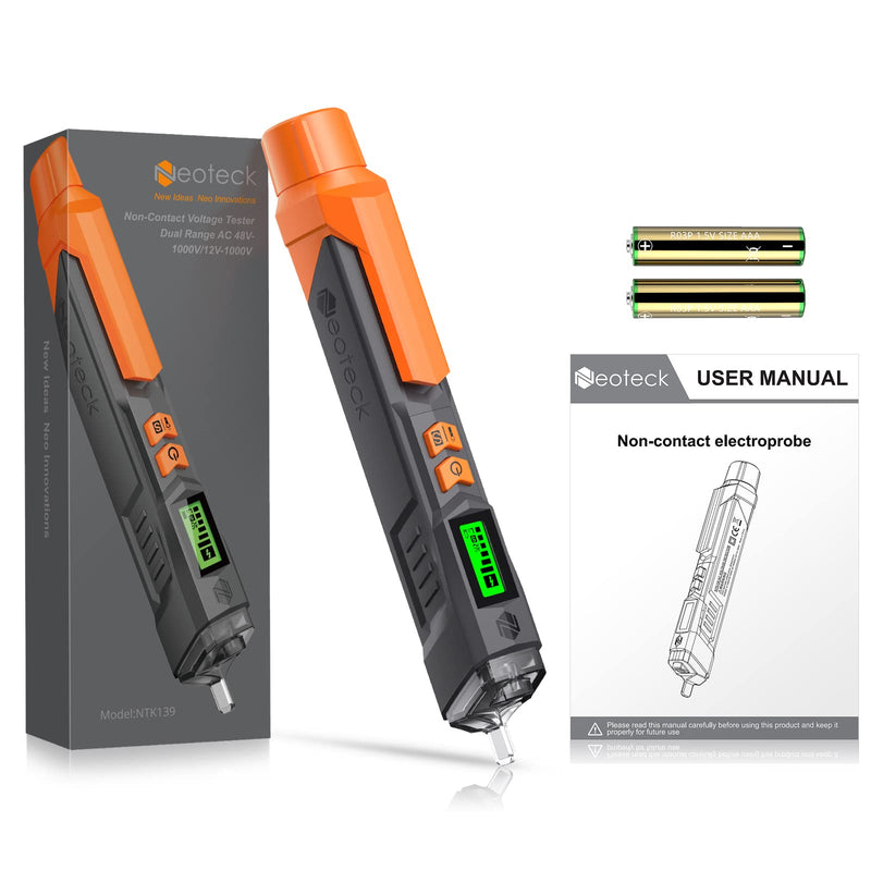 Neoteck Non-Contact Voltage Tester Digital 12-1000V/48-1000V Adjustable Sensitivity Contactless Phase Tester Current Tester with LCD Display, Buzzer, Wire Break Point Finder