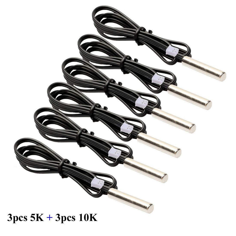 HiLetgo 6pcs NTC Temperature Sensor 5K + 10K 1% NTC B3950 Waterproof Probe Thermistor Accuracy Temperature Sensor Precision Temperature Probe 1M