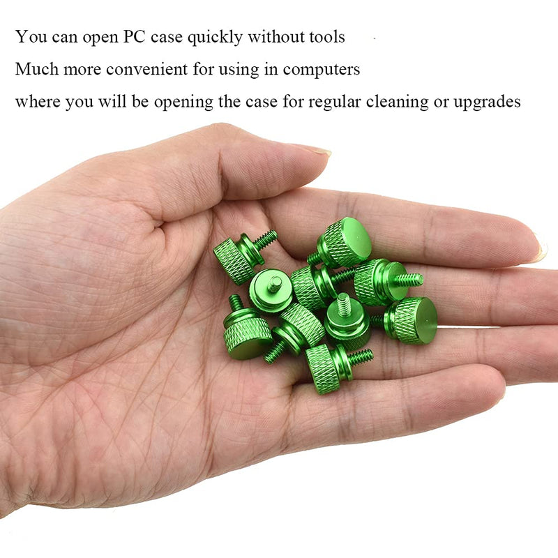 Hahiyo Anodized Aluminum Thumbscrews 6#-32 Thread Size Large Knurled Head Cage Mounts Hand Tighten Easy to Grip and Turn Not Damage Inside Sturdy for Computer Case PCI Slot Motherboard Green 10pcs 6#-32-Green-10Pieces