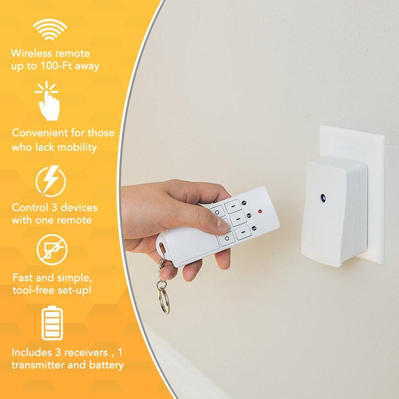 Woods 13569 13569WD Indoor Wireless Remote Kit up to 66 ft. Range, Ideal for Holiday Decorations, Works Through Walls Windows and Doors, Controls up to 3 Devices, 3-Outlet Pack, White/Orange Remote 3-Outlet Pack