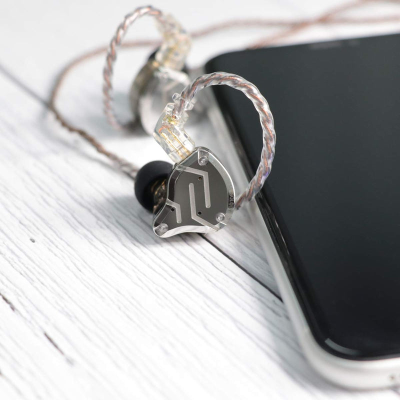 KZ ZS10 Pro 4BA+1DD 5 Driver in-Ear HiFi Metal Earphones with Stainless Steel Faceplate, 2 Pin Detachable Cable (with Mic, Black) With Mic