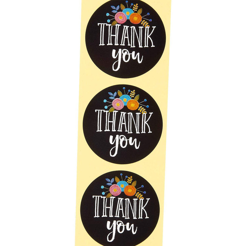 500 Pcs Thank You Stickers Roll for Small Business, 1.5 Inches, Floral/Black
