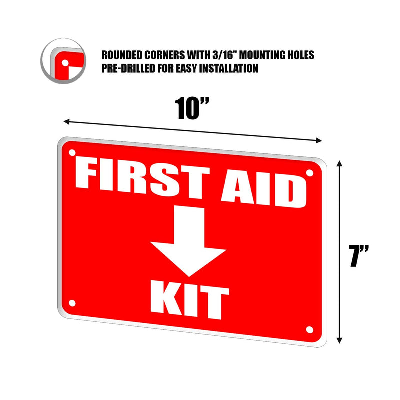 2 Pack First Aid Safety Sign For Emergency Kit, Clear Visible 7" x 10", Easy To Install, Durable Water Resistant for Indoor and Outdoor Use