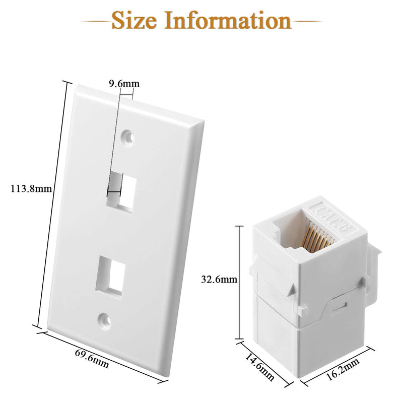 2 Pieces 2 Port Ethernet Wall Plate, Cat6 RJ45 Network Cable Plate Female to Female Jack Inline Coupler Faceplate (White) White