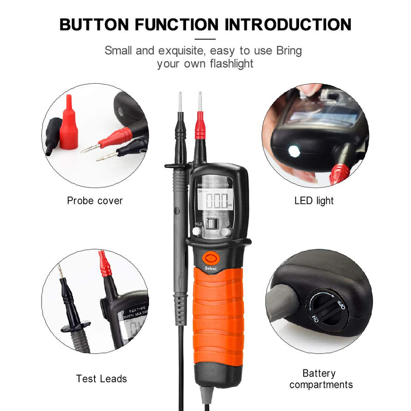 Digital Pen Multimeter AC DC 600V Voltmeter, 60M Ohm Resistance Meter, with Backlit Screen, Continuity Test Auto Power Off Electric DMM Tester(BTMETER BT-38B) BT-38B (2000 Counts)
