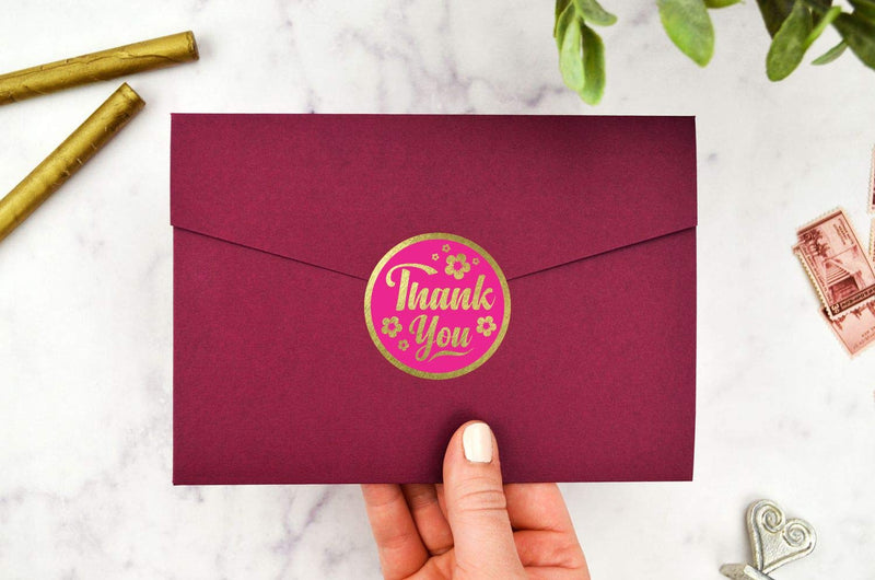 Thank You Stickers Seals Labels (Pack of 120) 2" Large Round Gold Foil Stamping for Cards Gift Envelopes Boxes - Magenta