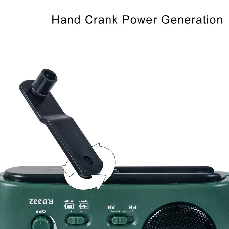 Emergency Radio with Solar and Crank Charger, 3 LED Flashlight Battery and USB Recharging FM/AM Radio 500mAh Power Bank Mobile Phone Charger for Recreational Camping Hiking Survival (Green)