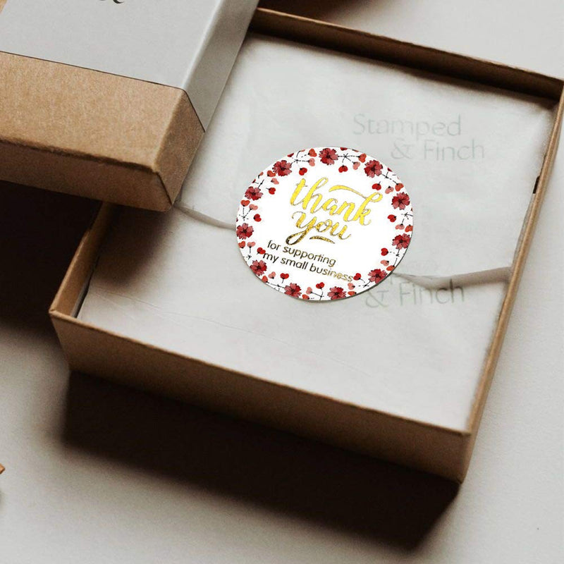 1.5"/38mm Thank You Stickers, 500pcs Circle Adhesive Label Per Roll, for Sealing , Wedding, Birthday and Party (1.5inredflower) 1.5inredflower