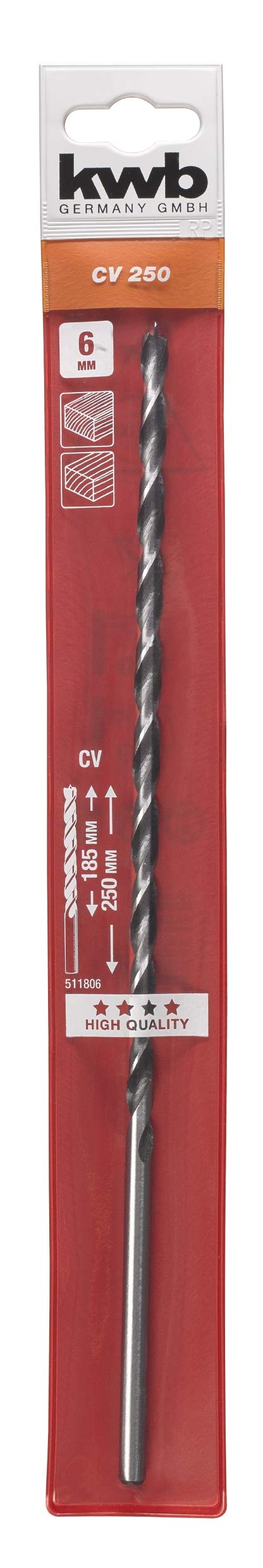 kwb beam drill Ø 6 mm x 250 mm in industrial quality, extra long with 1-bevel spiral shape for precise drilling ⌀ 6.0 mm