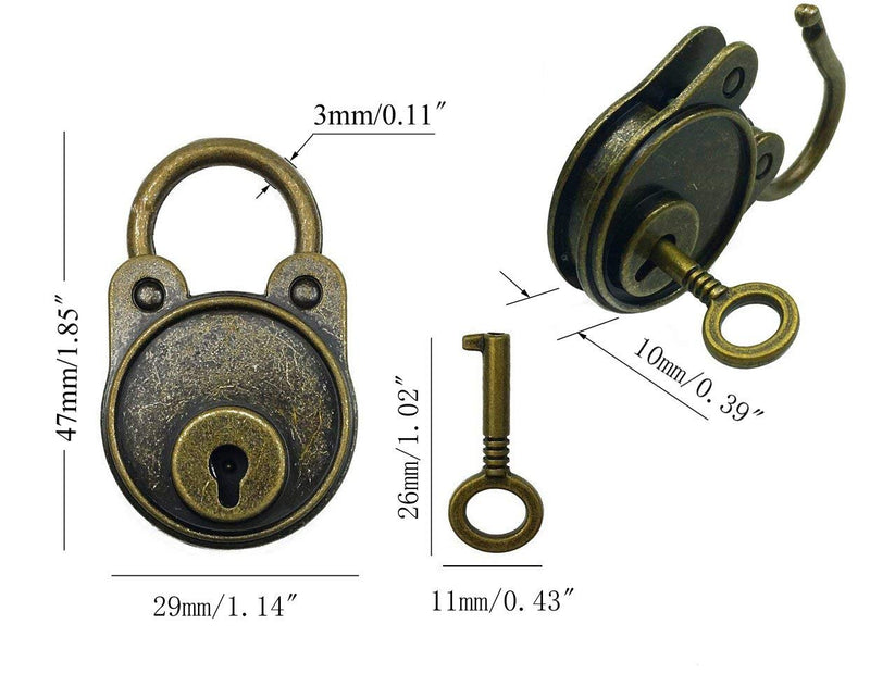 Hyamass 3pcs Vintage Antique Style Mini Archaize Padlocks Key Lock with Keys (Bronze) Bronze