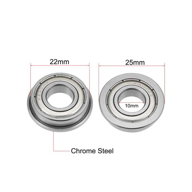 uxcell Flange Ball Bearing 10mm x 22mm x 6mm Shielded Chrome Bearings 5pcs