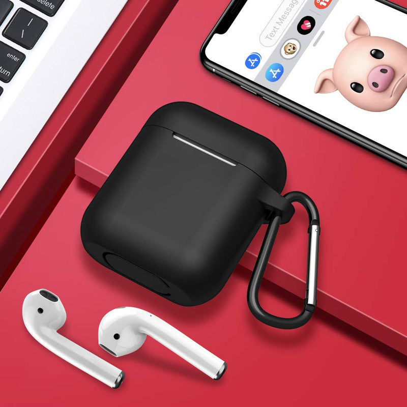 AirPods Case, Full Protective Silicone AirPods Accessories Cover Compatible with Apple AirPods 1&2 Wireless and Wired Charging Case(Front LED Visible),Black A-Black