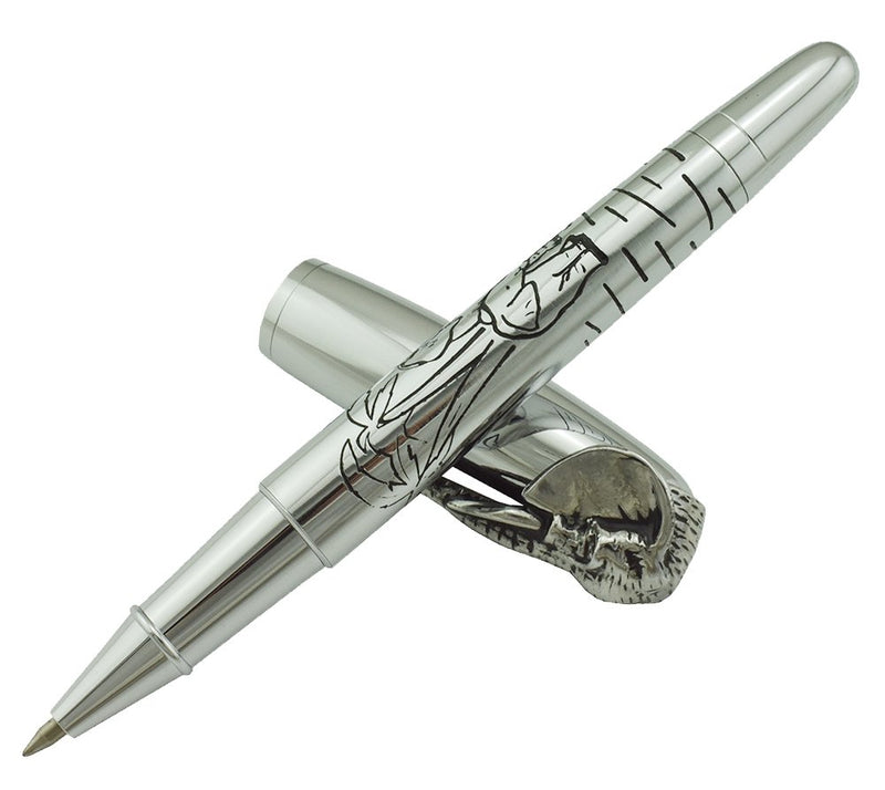 Fuliwen Rollerball Pen, Silver Stainless Steel Body Elephant Pattern Gift Pen