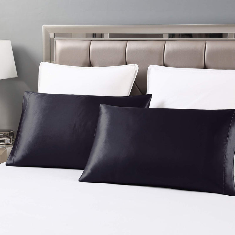 Love's cabin Silk Satin Pillowcase for Hair and Skin (Black, 20x30 inches) Slip Pillow Cases Queen Size Set of 2 - Satin Cooling Pillow Covers with Envelope Closure Black Queen(20"x30")