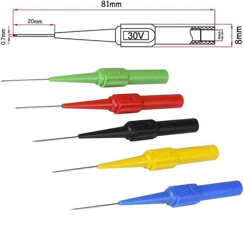 15pcs Test Back Probe Pin,0.7mm on-Destructive Pin Test Probes Pin Insulation Piercing Needle Multimeter Test Probe for 4mm Banana Plug