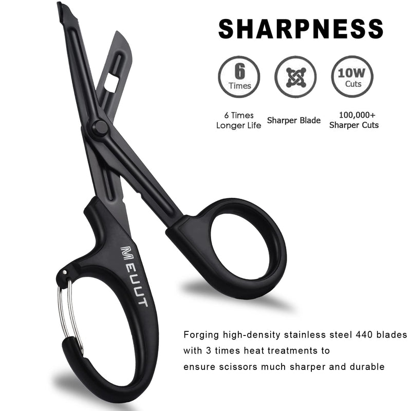 MEUUT 2 Pack Medical Scissors Trauma Shears with Carabiner-7.5" Bandage Shears, Premium Quality Bandage Scissors Fluoride-Coated Stainless Steel EMT Scissors Black+Black